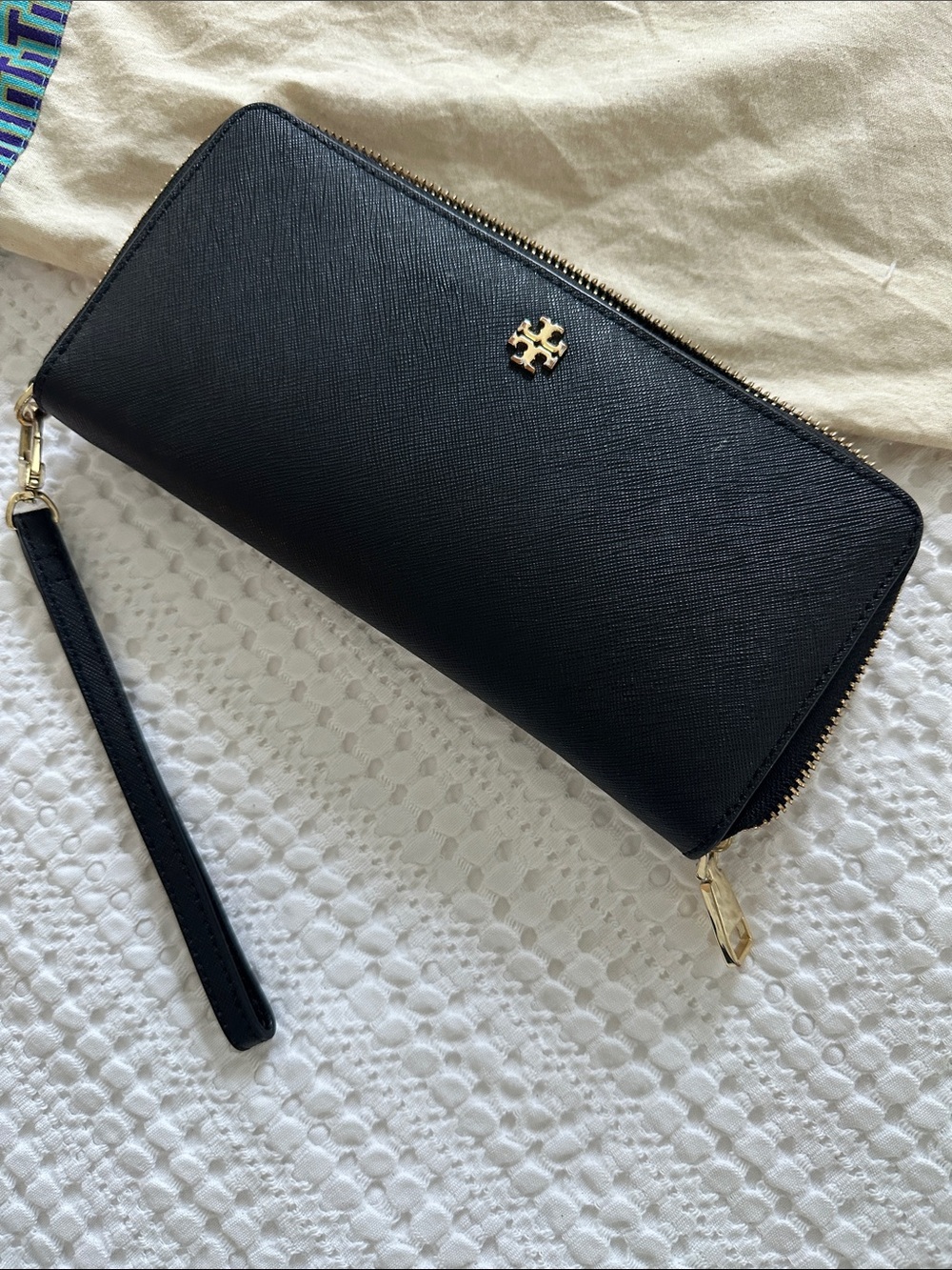 Tory Burch Black Saffiano Zip-Around Wristlet/Wallet